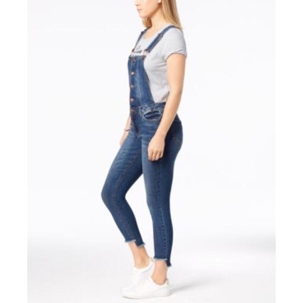 Dollhouse Juniors Size 16 Button-Front Skinny Denim Overalls Step Hem - Picture 2 of 10